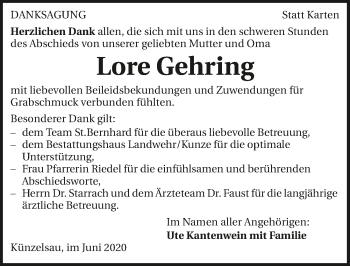 Traueranzeige von Lore Gehring 