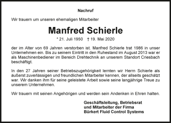 Traueranzeige von Manfred Schierle 