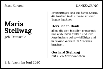 Traueranzeige von Maria Stellwag 
