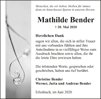 Traueranzeige von Mathilde Bender 