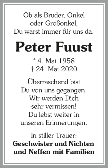 Traueranzeige von Peter Fuust 
