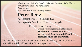 Traueranzeige von Peter Renz 