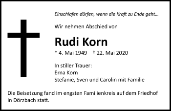 Traueranzeige von Rudi Korn 