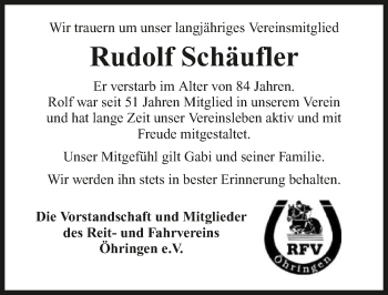 Traueranzeige von Rudolf Schäufler 