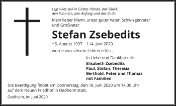 Traueranzeige von Stefan Zsebedits 