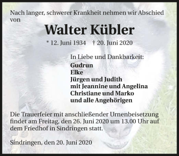 Traueranzeige von Walter Kübler 
