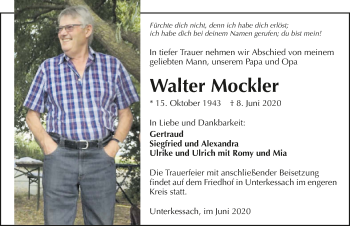 Traueranzeige von Walter Mockler 