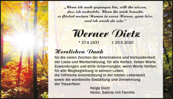 Traueranzeige von Werner Dietz 