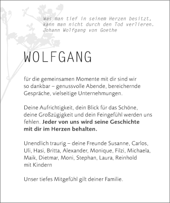 Traueranzeige von Wolfgang Münzing 