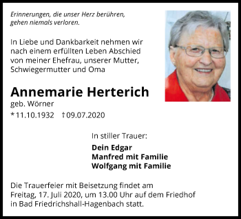Traueranzeige von Annemarie Herterich von GESAMT