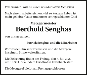 Traueranzeige von Berthold Senghas 