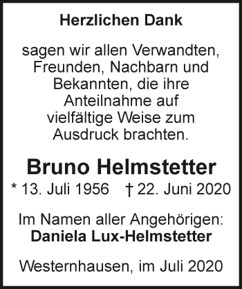 Traueranzeige von Bruno Helmstetter von GESAMT