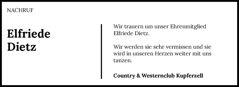  Traueranzeige für Elfriede Dietz vom 08.07.2020 aus GESAMT