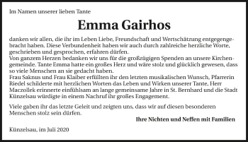 Traueranzeige von Emma Gairhos von GESAMT