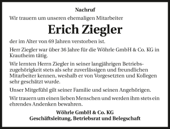 Traueranzeige von Erich Ziegler von GESAMT