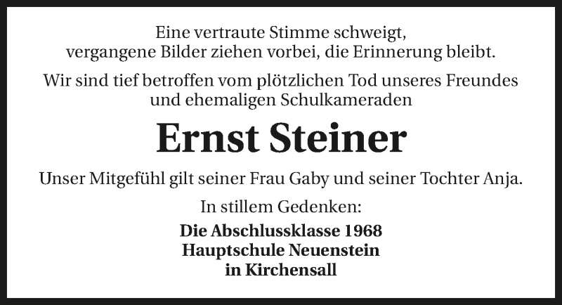  Traueranzeige für Ernst Steiner vom 03.07.2020 aus GESAMT