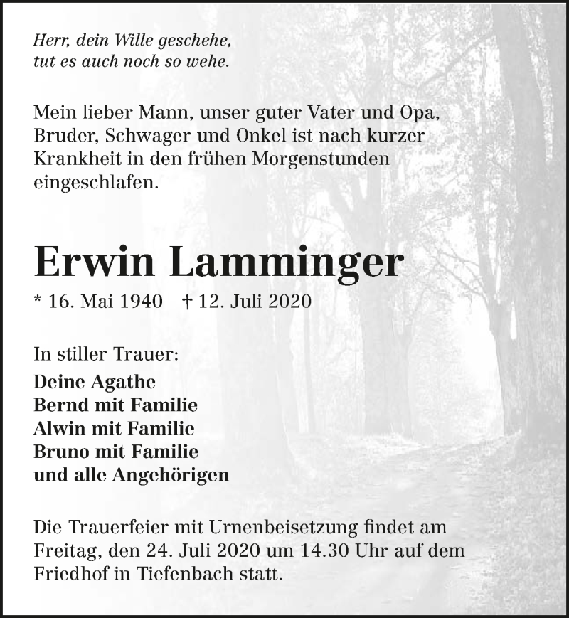  Traueranzeige für Erwin Lamminger vom 18.07.2020 aus GESAMT