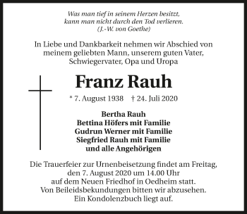 Traueranzeige von Franz Rauh von GESAMT