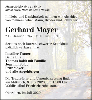 Traueranzeige von Gerhard Mayer von GESAMT