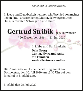 Traueranzeige von Gertrud Stribik von GESAMT
