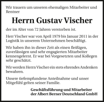 Traueranzeige von Gustav Vischer von GESAMT