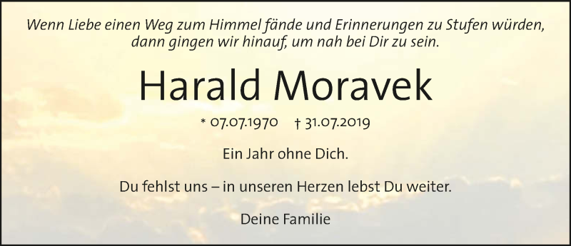  Traueranzeige für Harald Moravek vom 31.07.2020 aus GESAMT