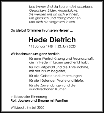 Traueranzeige von Hedwig Dietrich von GESAMT