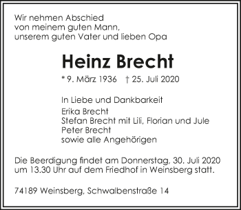 Traueranzeige von Heinz Brecht von GESAMT