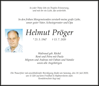 Traueranzeige von Helmut Pröger von GESAMT