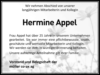 Traueranzeige von Hermine Appel von GESAMT