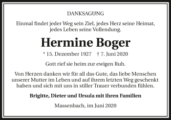 Traueranzeige von Hermine Boger von GESAMT