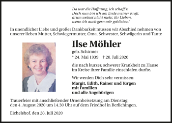 Traueranzeige von Ilse Möhler von GESAMT