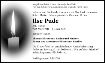 Traueranzeige von Ilse Pude von GESAMT