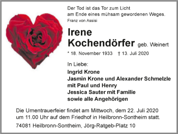 Traueranzeige von Irene Kochendörfer von GESAMT
