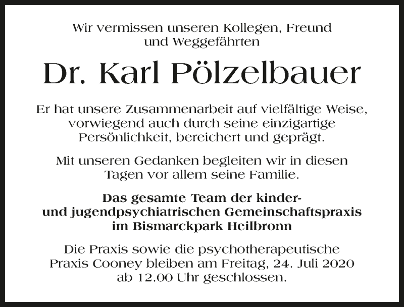  Traueranzeige für Karl Pölzelbauer vom 23.07.2020 aus GESAMT