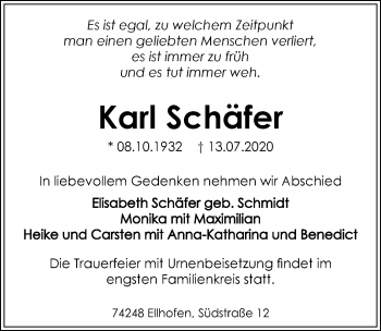 Traueranzeige von Karl Schäfer von GESAMT