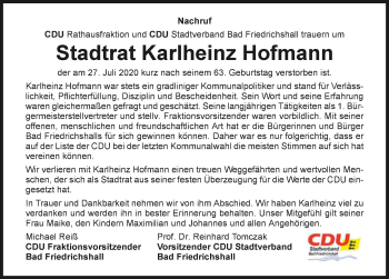 Traueranzeige von Karlheinz Hofmann von GESAMT