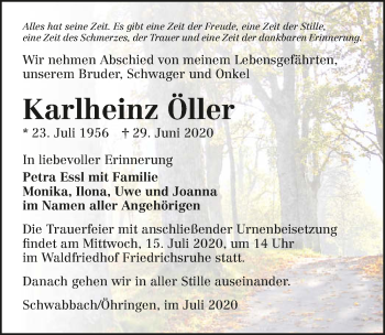 Traueranzeige von Karlheinz Öller von GESAMT