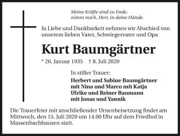 Traueranzeige von Kurt Baumgärtner von GESAMT