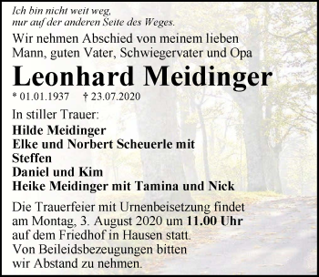 Traueranzeige von Leonhard Meidinger von GESAMT