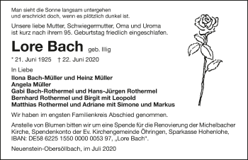 Traueranzeige von Lore Bach von GESAMT