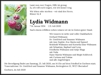 Traueranzeige von Lydia Widmann von GESAMT