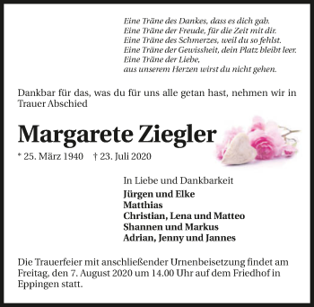 Traueranzeige von Margarete Ziegler von GESAMT
