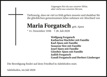 Traueranzeige von Maria Forgatsch von GESAMT