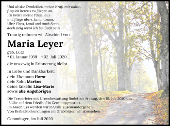Traueranzeige von Maria Leyer von GESAMT