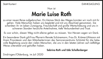 Traueranzeige von Marie Luise Roth von GESAMT