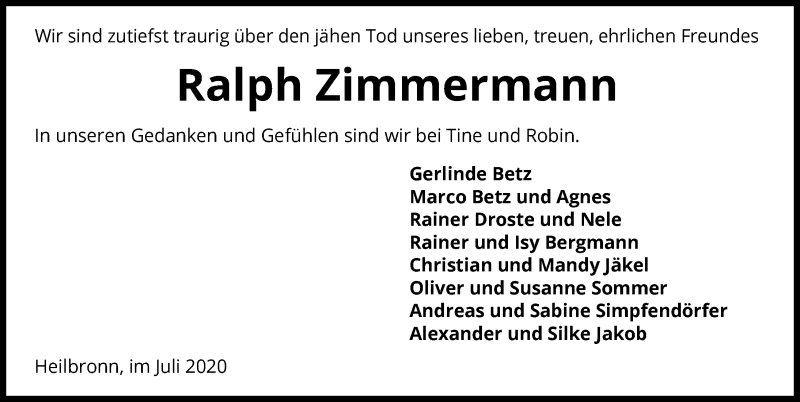  Traueranzeige für Ralph Zimmermann vom 04.07.2020 aus GESAMT