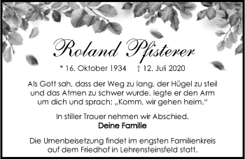 Traueranzeige von Roland Pfisterer von GESAMT