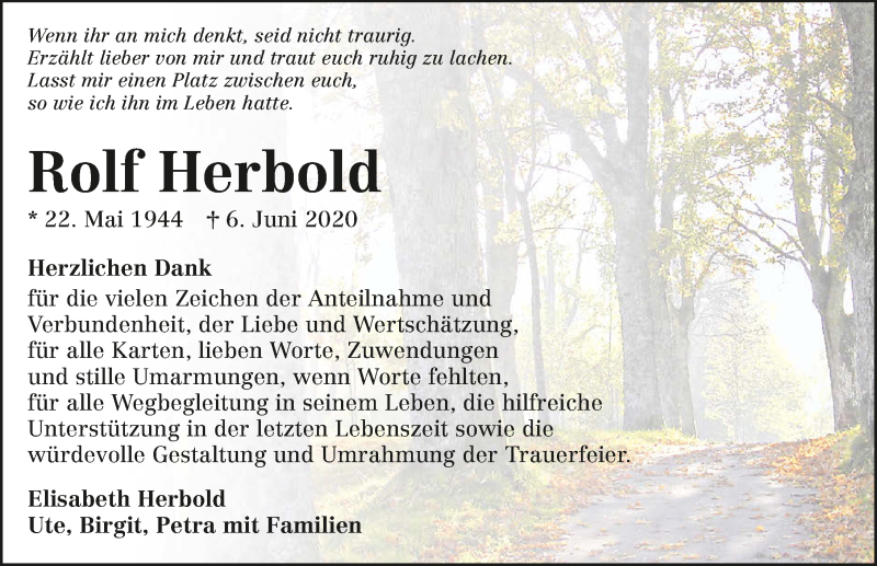  Traueranzeige für Rolf Herbold vom 04.07.2020 aus GESAMT