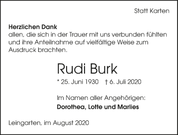 Traueranzeige von Rudi Burk von GESAMT
